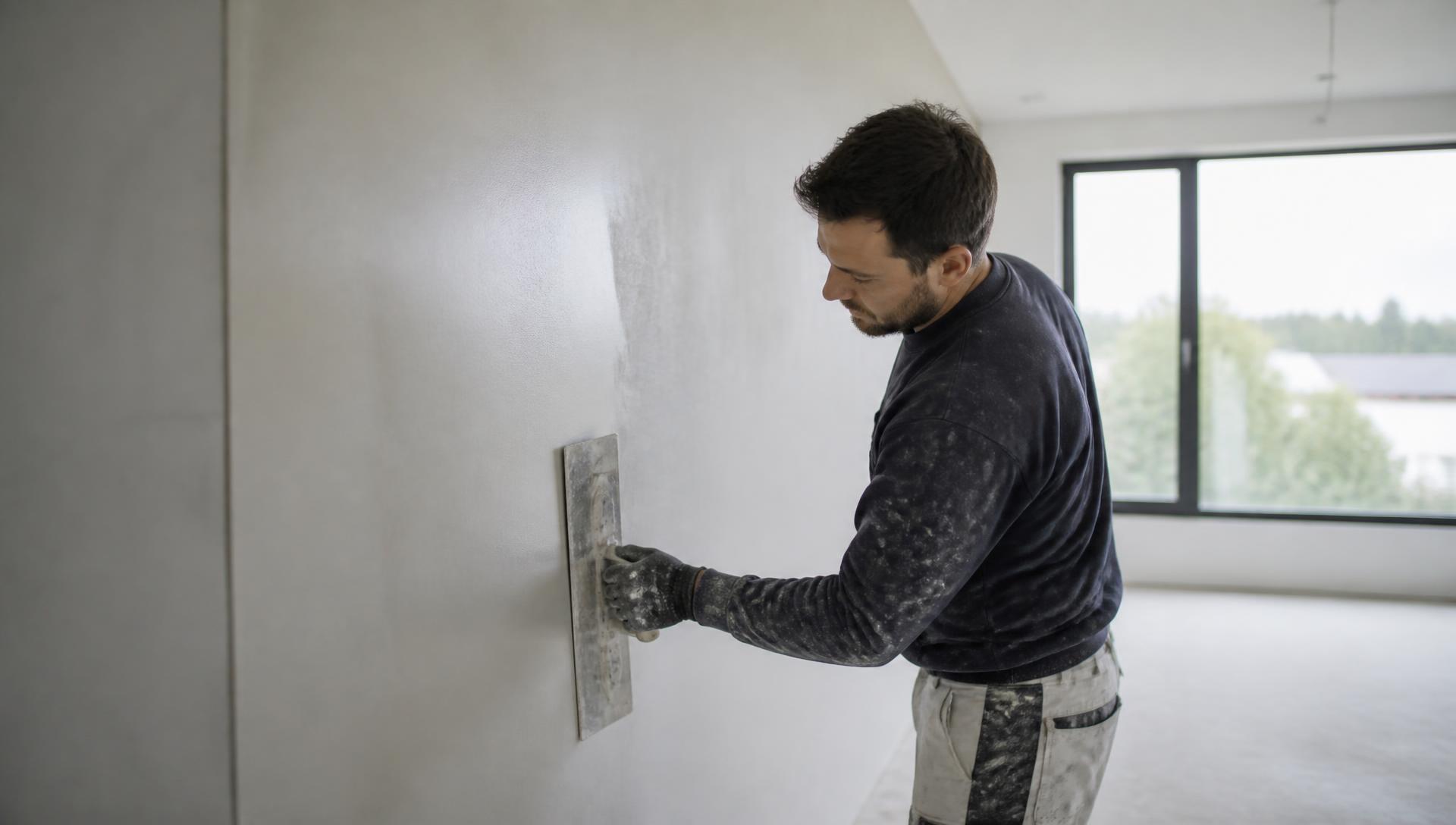 Vakman werkt een binnenmuur perfect glad af met pleisterwerk